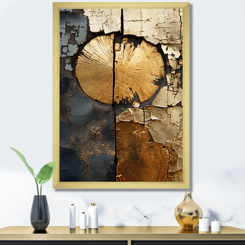 Abstrait gracieux charme des bois IV - Art mural abstrait grand, Cadre doré simple, H 32 po x l 16 po x P 1 po