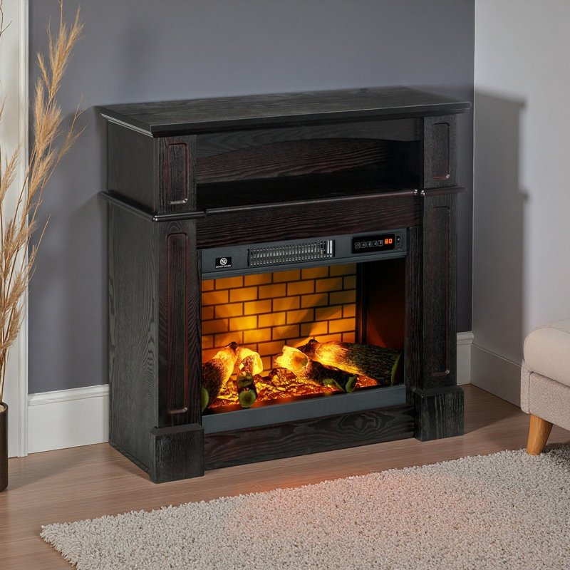 Foyer électrique compact avec manteau de cheminée, flammes DEL douillettes et télécommande facile