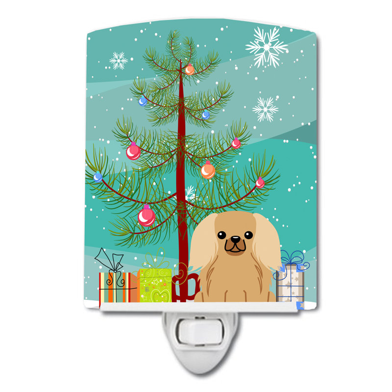 Christmas Tree and Beagle Ceramic Night Light, Fawn Sable Pekingnese