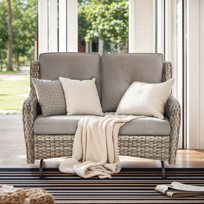 Wendye 2 Seat Stylish Patio Loveseat Glider Sofa With Water-Resistant Olefin Cushions