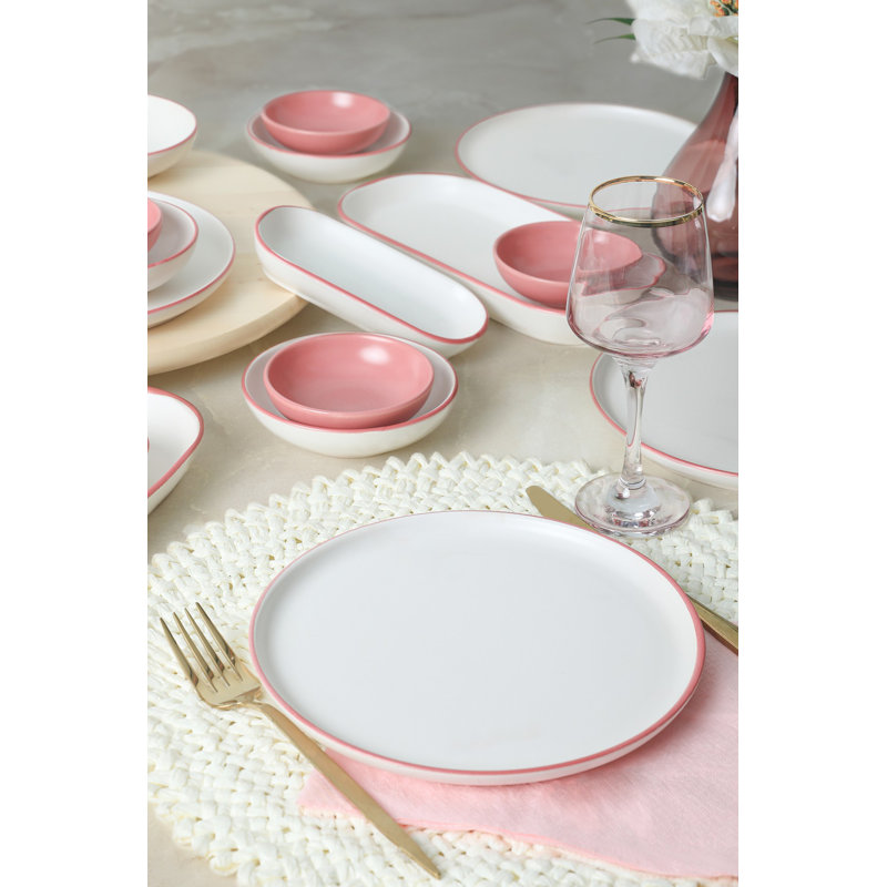 Ensemble de petit déjeuner (18 pièces), Blanc / Rose