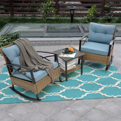 Ensemble de chaises berçantes 3 pièces, rotin extérieur S 