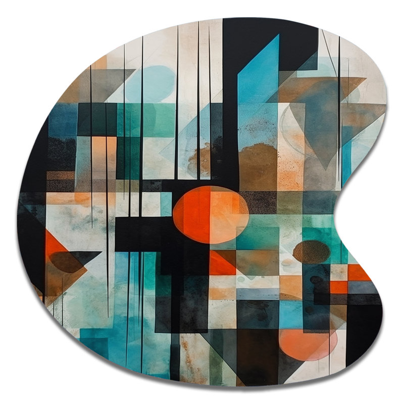 Cheul - art mural géométrique unique en forme géométrique, reproduction d'art asymétrique moderne en métal, H 33 po x l 33 po