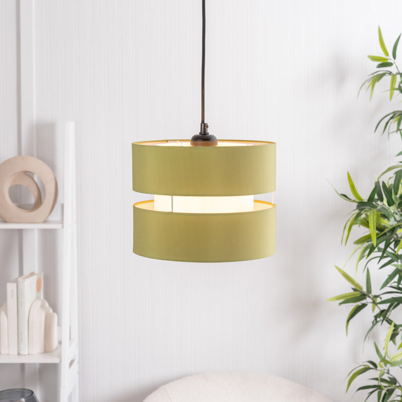 19cm H Blended Fabric Drum Pendant Shade, Green