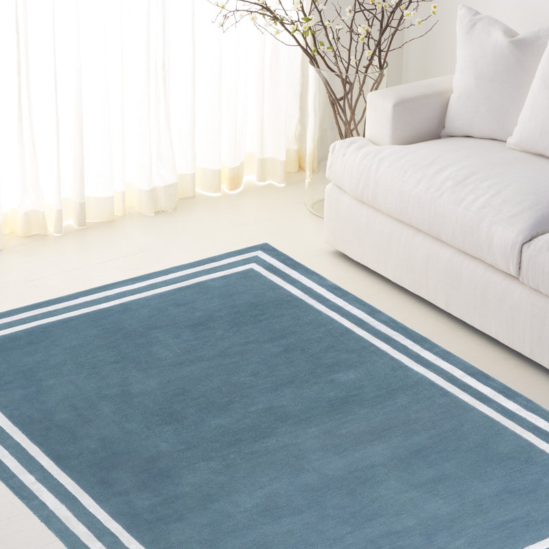 Laine touffetée à la main Lauren Ralph Lauren 6953; Tapis géométrique en viscose bleu clair / ivoire