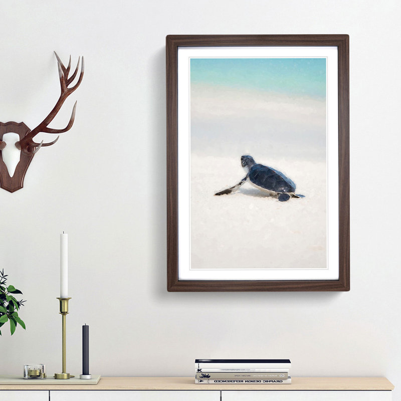 New Born Sea Turtle in Abstract - Framed Print, 36cm H x 27cm W x 2cm D, Walnut Framed