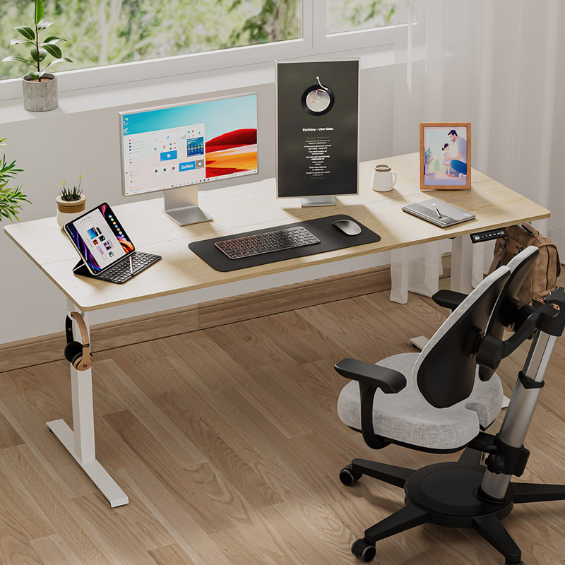 Bureau debout pour bureau à hauteur réglable, L 63 po x P 27,5 po, Chêne blanc/blanc