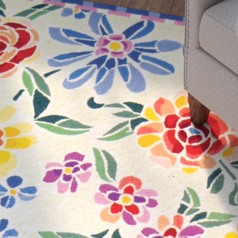 Tapis floral en laine crocheté à la main Papillon, Rectangle 1 pi 8 po x 2 pi 6 po