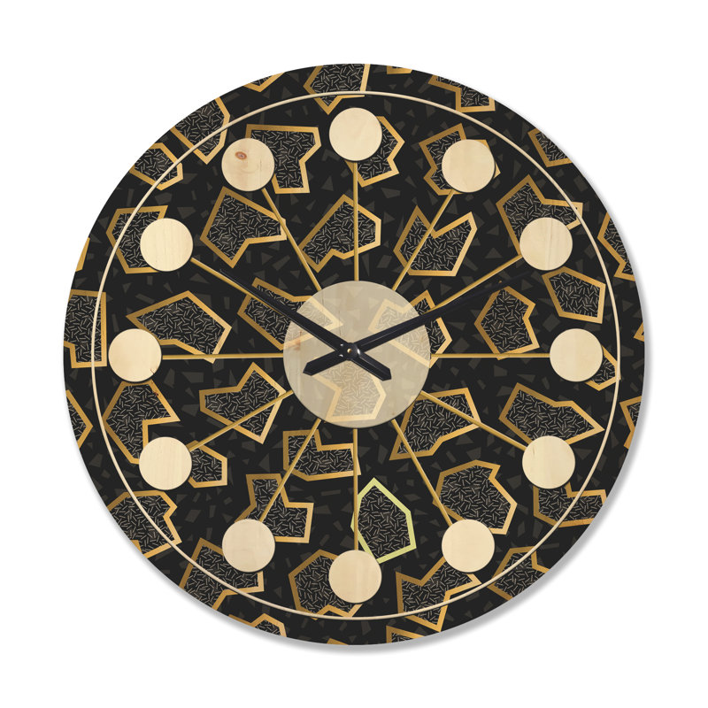 Horloge murale en bois doré rétro des années 80 - Mid-Century, Très grand