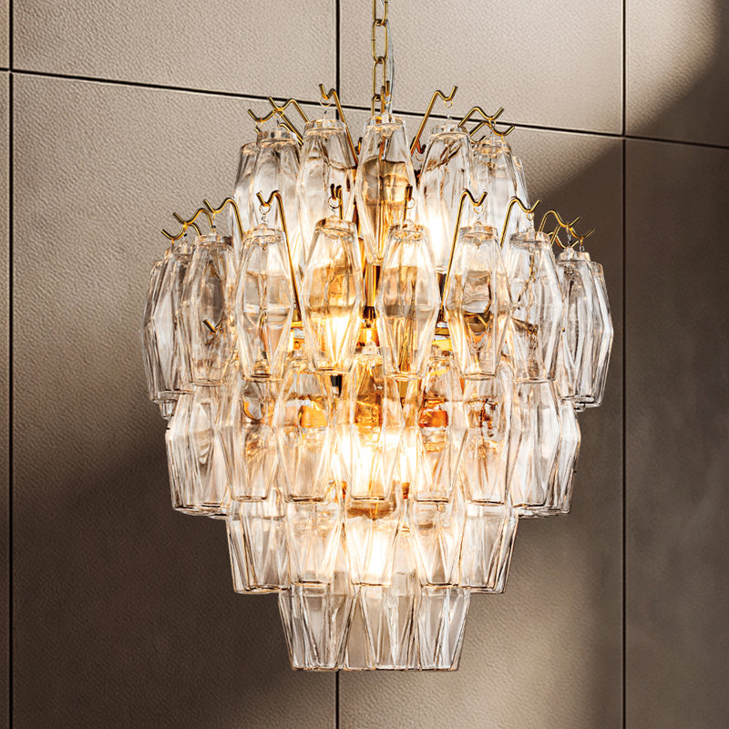 18'' Midcentury Modern Murano Glass Round Chandeliers 6-Light Handblown Glass Pendant Light Fixture Warm Brass Finish For Dining Room Living Room