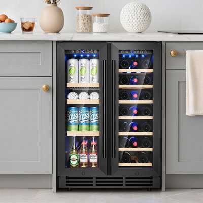 Euhomy 23.5'' W 21 Bottles And 88 Cans 4.65 Cu Ft (Dual Zone) Wine And Beverage Refrigerator - Freestanding/Built-In/Under Counter Cooler With Tempered Glass Door & Reversible Handle