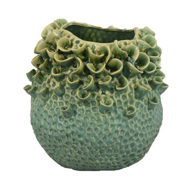 Nina Vase, Ceramic, Textured Accents, Abstract Floral 11 Inch
