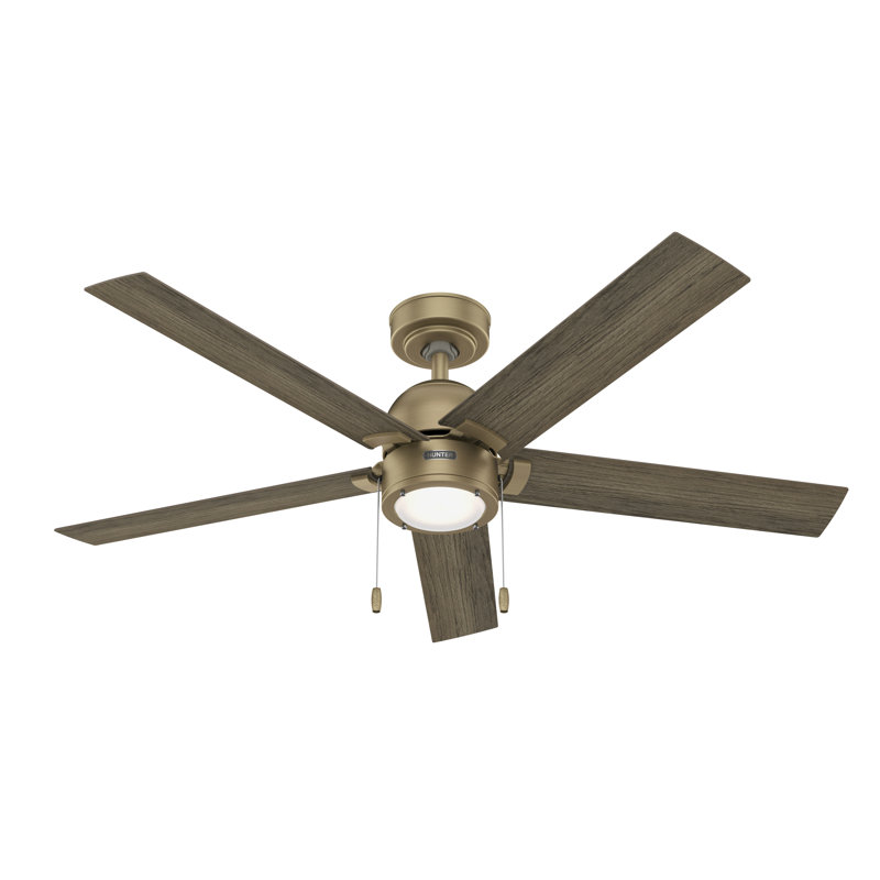 52" Erling 6 - Blade Ceiling Fan with LED Light Kit and Pull Chain, Burnished Brass