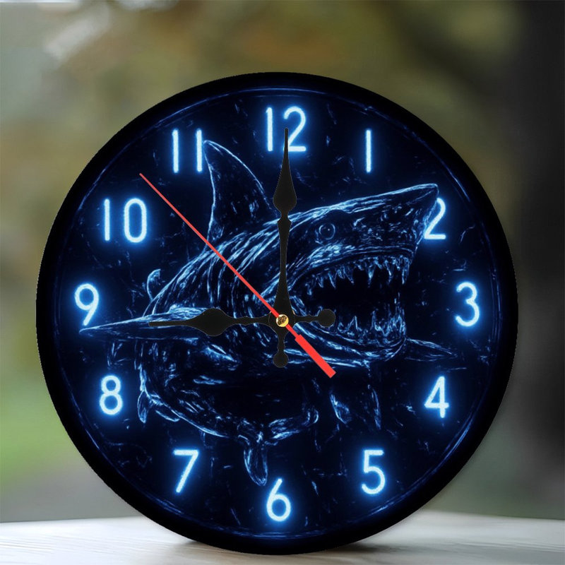 Shark Integrated Into Neon effect Clock