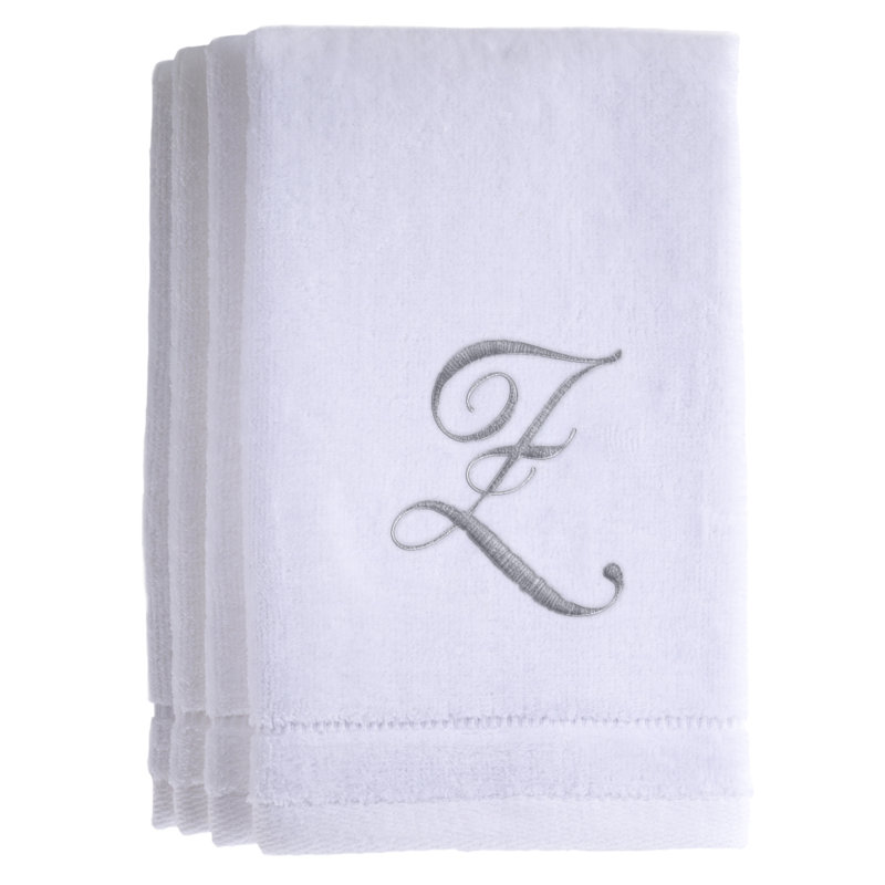 Ensemble de serviettes 4 pièces monogrammées 100% coton, Z, Blanc