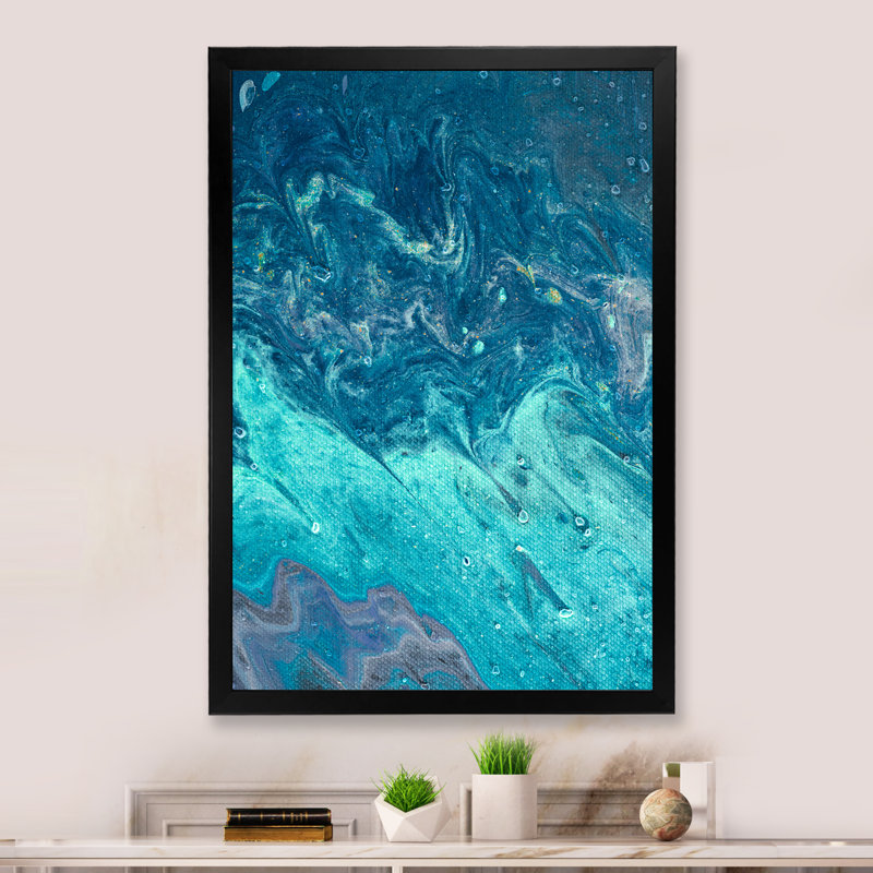 «Light Turquoise Paint Waves», reproduction d'art sur toile encadrée, Toile avec cadre photo noir, H 20 po x l 12 po x P 1 po