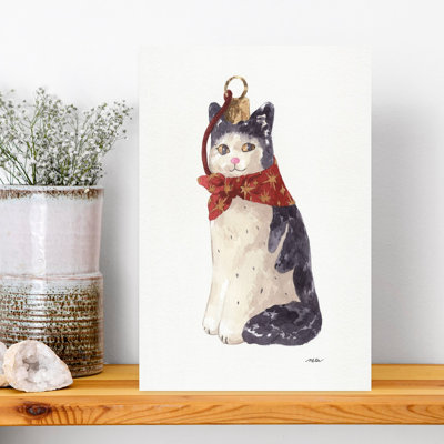 Christmas Cat Ornament Whimsical Abstract Contemporary Cat Landscape Nature Wall Art Print 1 Piece Wrapped Canvas Wall Art