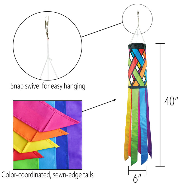 Colorful 40-Inch Polyester Lattice Windsock with Tails