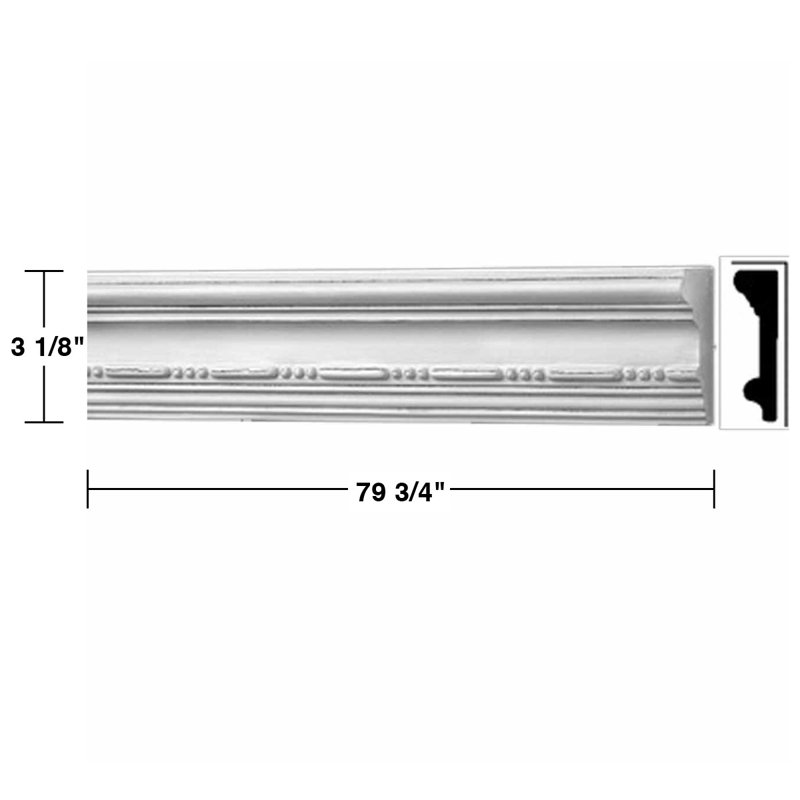 White Urethane Ornate Crown Moulding 3 1/8" x 79 3/4"