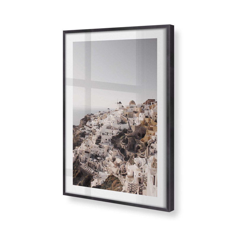 Imprimé serein de Santorini, Cadre en zinc patiné, H 15,25 po x l 12,25 po x P 1,25 po