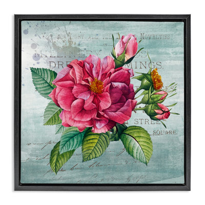 Fleur de jardin rose sur cadre flottant rustique, design par Susan Arnot