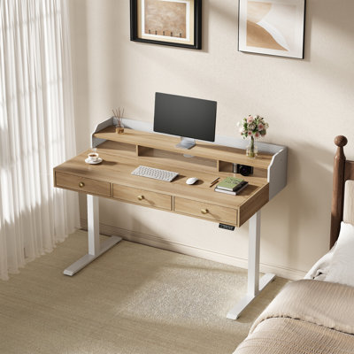 Adonia 47.2"W Electric Adjustable Height Standing Desk With 3 Draws For Living Room/Bedroom/Office/Study Room