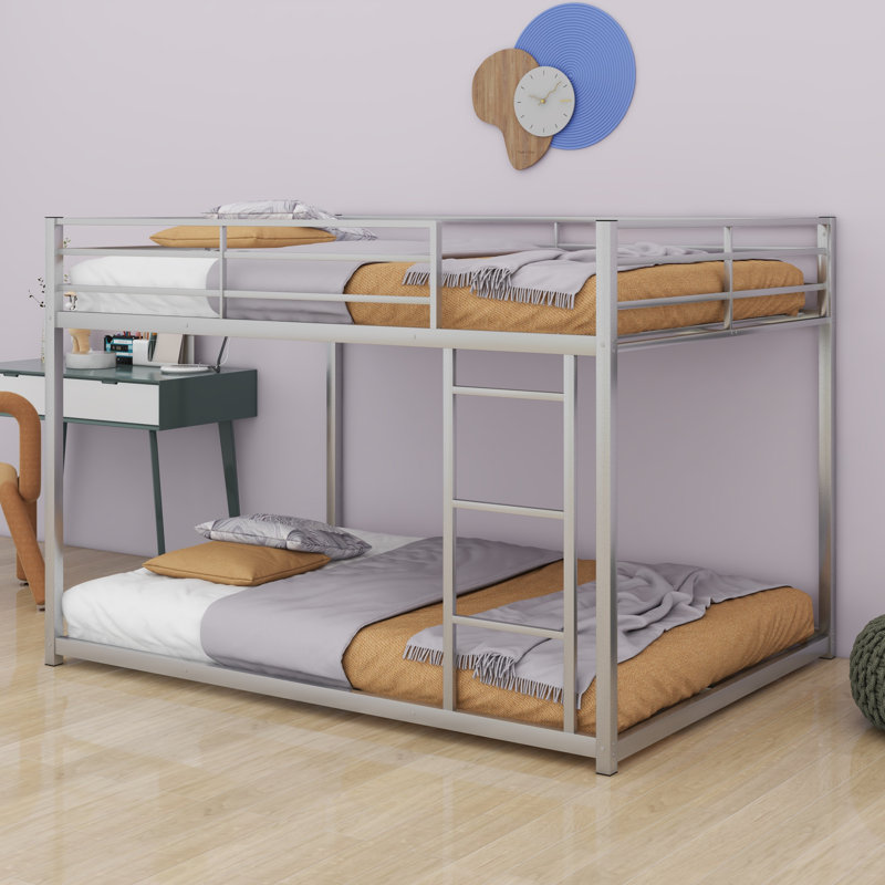 Bunk Bed Low Bunk Bed With Ladder, Full Over Full, Silver