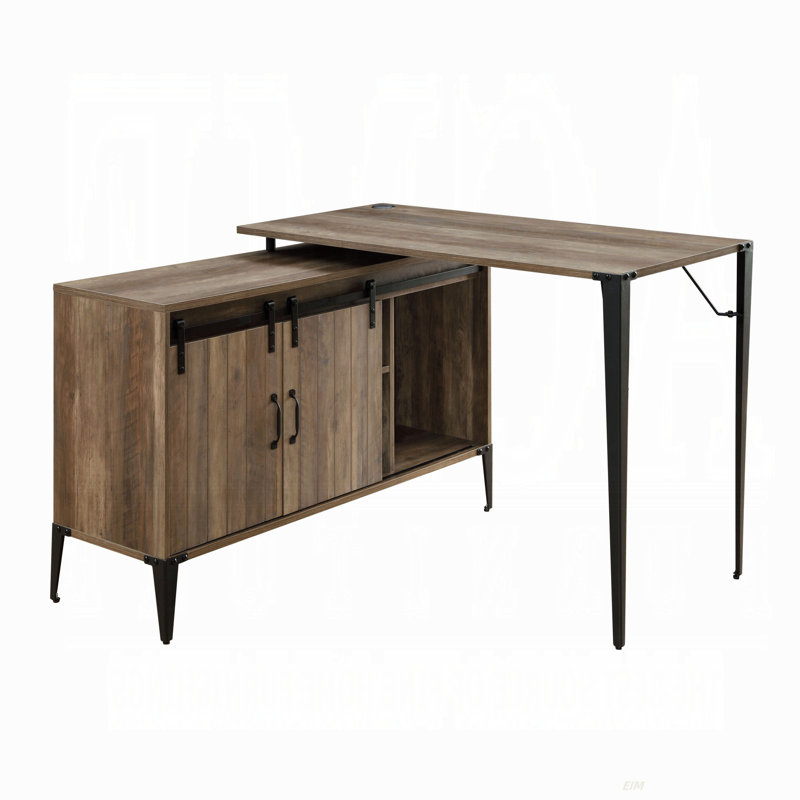 Bureau d'écriture en L avec armoire latérale, noir, Chêne / rustique / noir