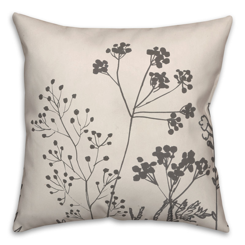 Beige and Black Floral Print Square Throw Pillow