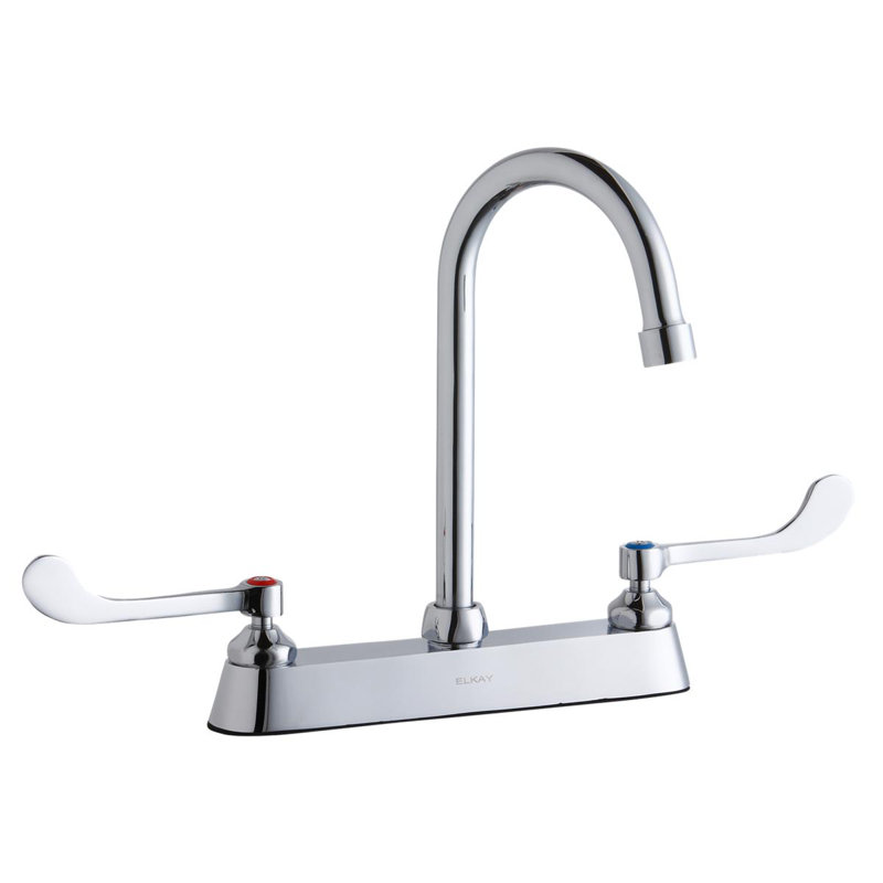 Ensemble de 8 po avec robinet de terrasse exposé et bec de col-de-cygne de 5 po avec poignées de poignet de 6 po chromées