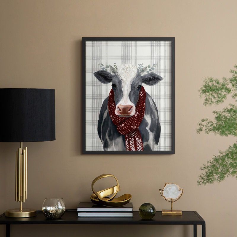 Yuletide Cow II, reproduction encadrée - bois massif, H 21 po x l 17 po, Black