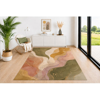 Tapis de sol tropical ultra léger de 5 pi x 7 pi à motif de feuilles de palmier vert sauge moutarde, terre cuite, beige, tapis neutre pour le salon, la chambre et le bureau