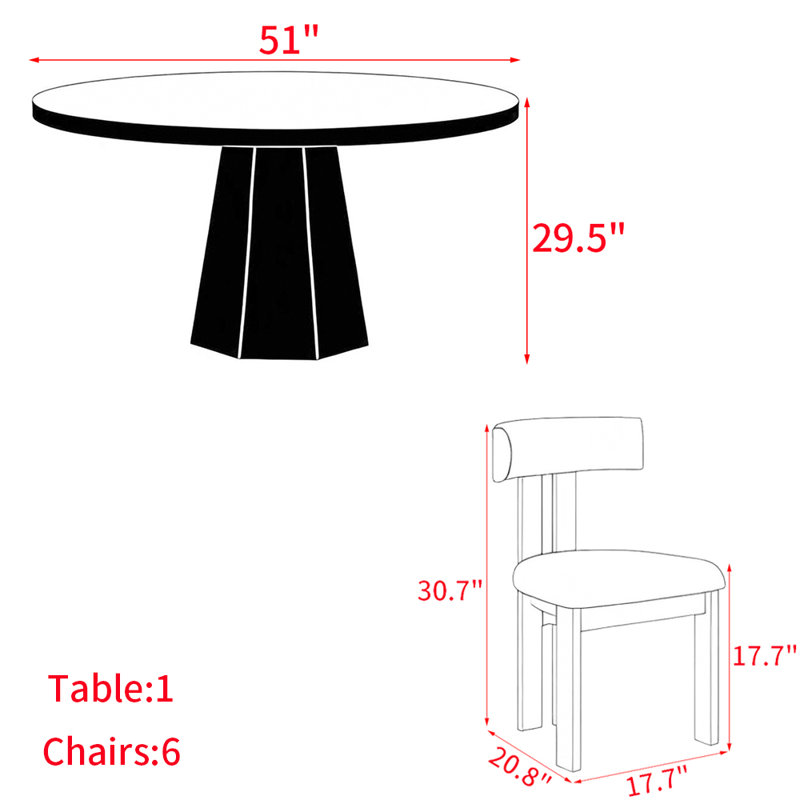 Modern simple solid wood dining table set., 29.5"H x 51"L x 51"W