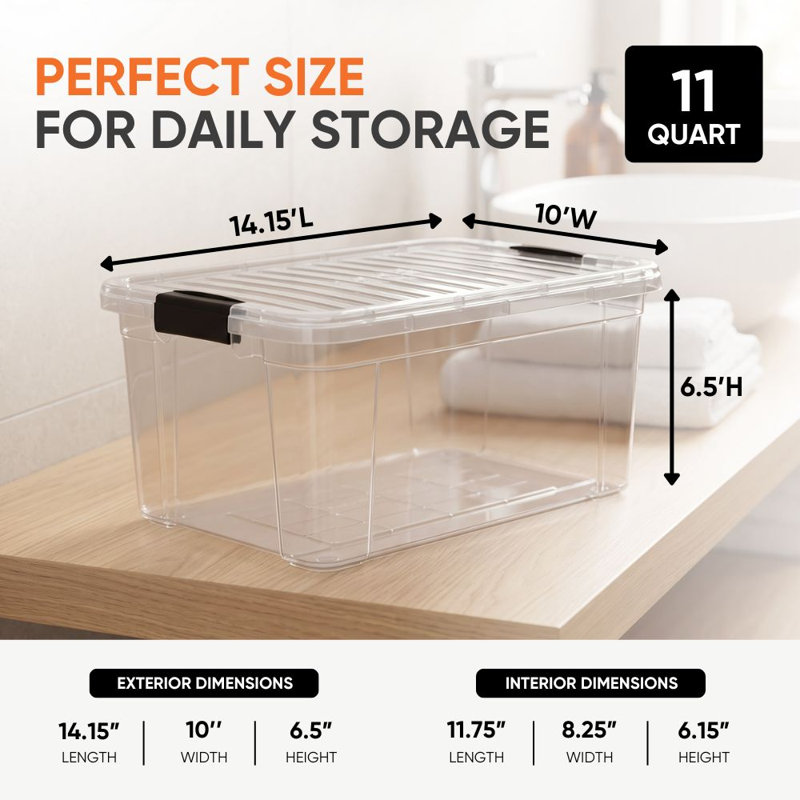 Latitude Run® Clear Storage Bins with Lids, 3 Pack- Plastic Storage Boxes for Home, 11 qt