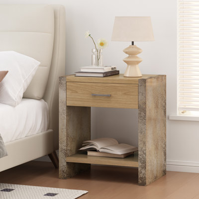 Harborcrest Modern Rustic Wood Nightstand With Open Shelf And Drawer