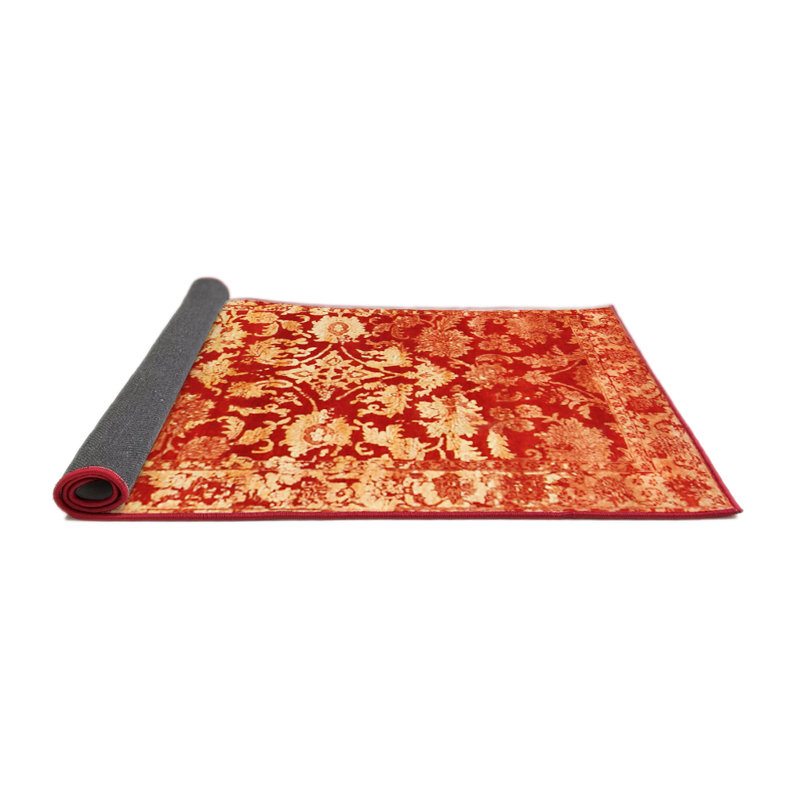 Tapis contemporain rouge / jaune Nia, Rond 8 pi