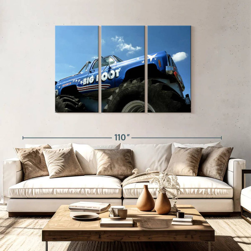 Grand camion monstre bleu Mehar, H 48 po x l 74 po