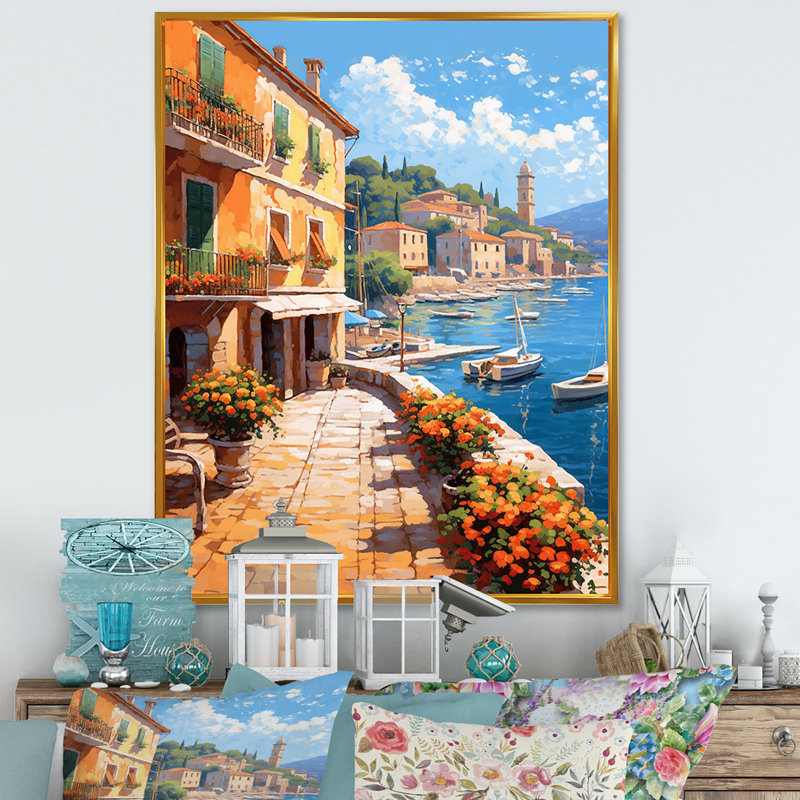 La Dolce, plage italienne I - art mural Italie, H 20 po x l 12 po x P 1 po, Cadre flottant doré