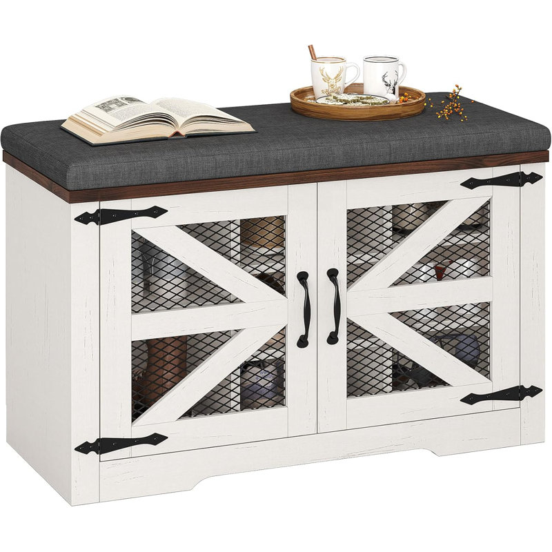 Farmhouse Storage Bench with Cushion