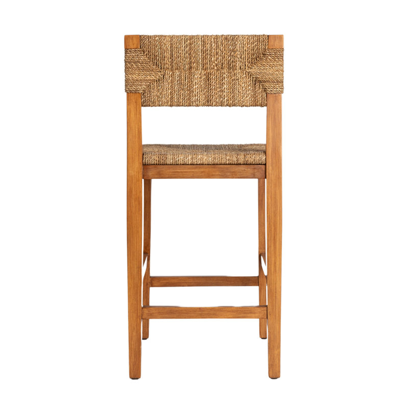 Willowbrook Solid Wood and Natural Woven Seagrass Rope Counter Height Bar Stool, Honey Walnut Stain