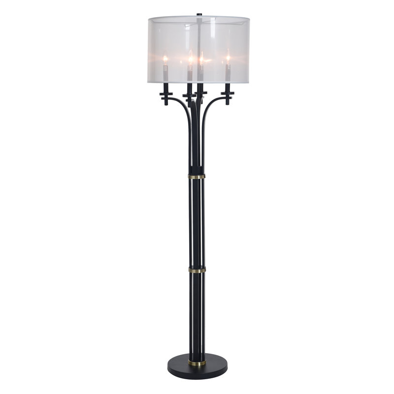 Lampe candélabre Bellamy - or Corcy et noir - abat-jour blanc