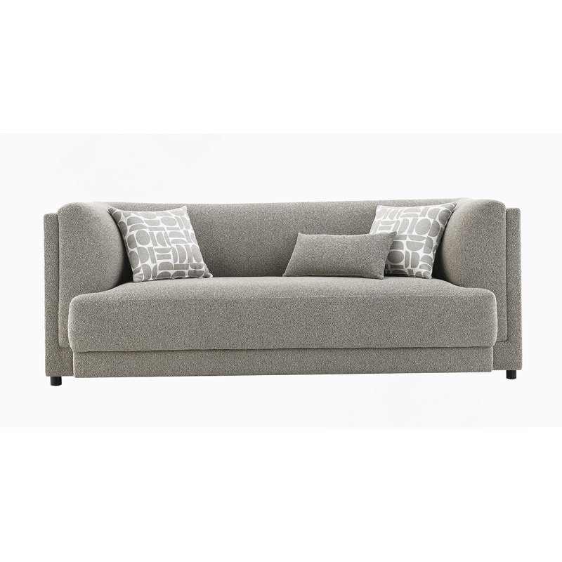 Canapé gris en chenille avec 3 coussins