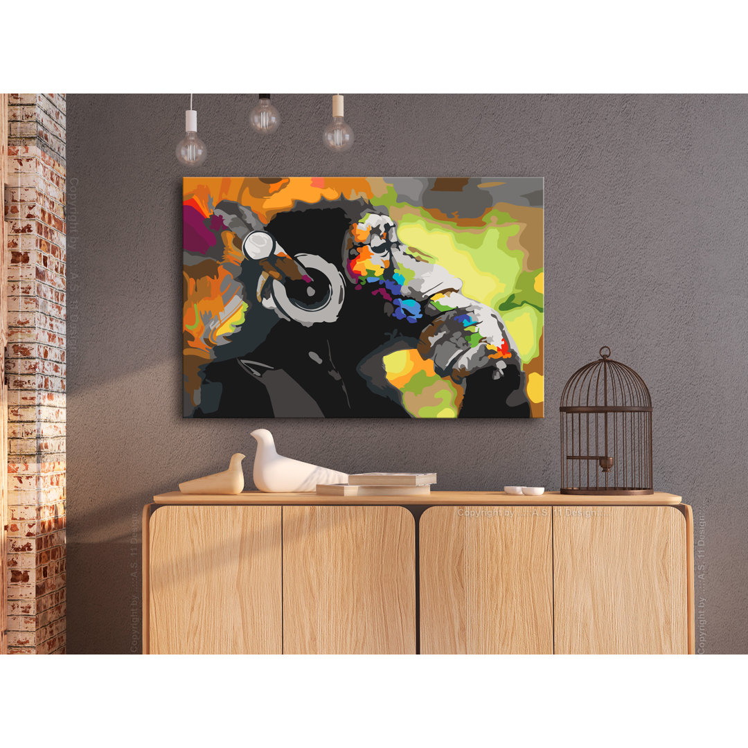 Leinwandbild Monkey In Headphones (Multi Colour) - Malen nach Zahlen