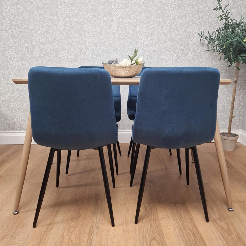 Wood Dining Table Set with 4 Velvet Chairs Kitchen Dining Furniture Set, Blue