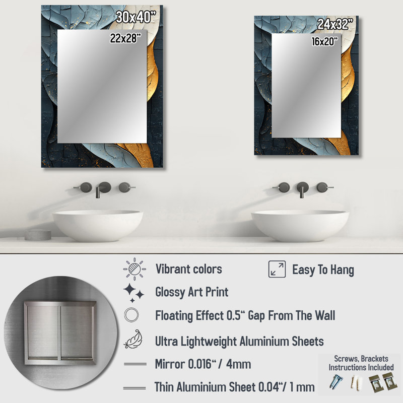 Or gris, fugaces ombres II - miroir décoratif moderne, miroir mural moderne, impression d'art en métal, 32 po x 24 po