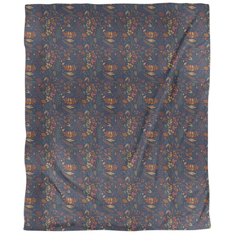 Tissu de feuillage d’automne, Bleu marine, L 56 po x l 36 po, Coton peigné de base