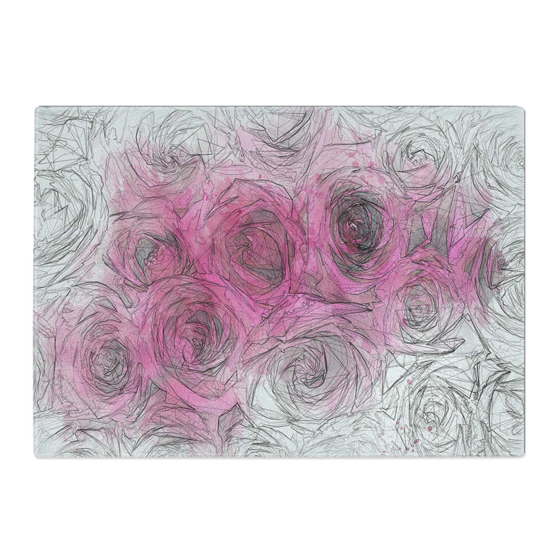 Tempered Glass Wall of Bright Pink Roses in Abstract Chopping Board, 39 cm W x 28.5 cm L