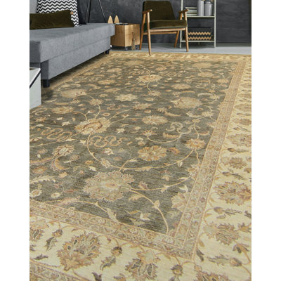 Tapis en laine beige noué la 10 pi x 14 po one-of-kind Romona