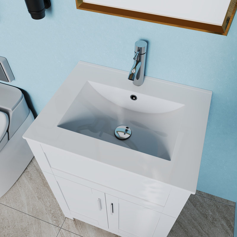 24" Sink Bathroom Vanity Laundry Cabinet Combo, White