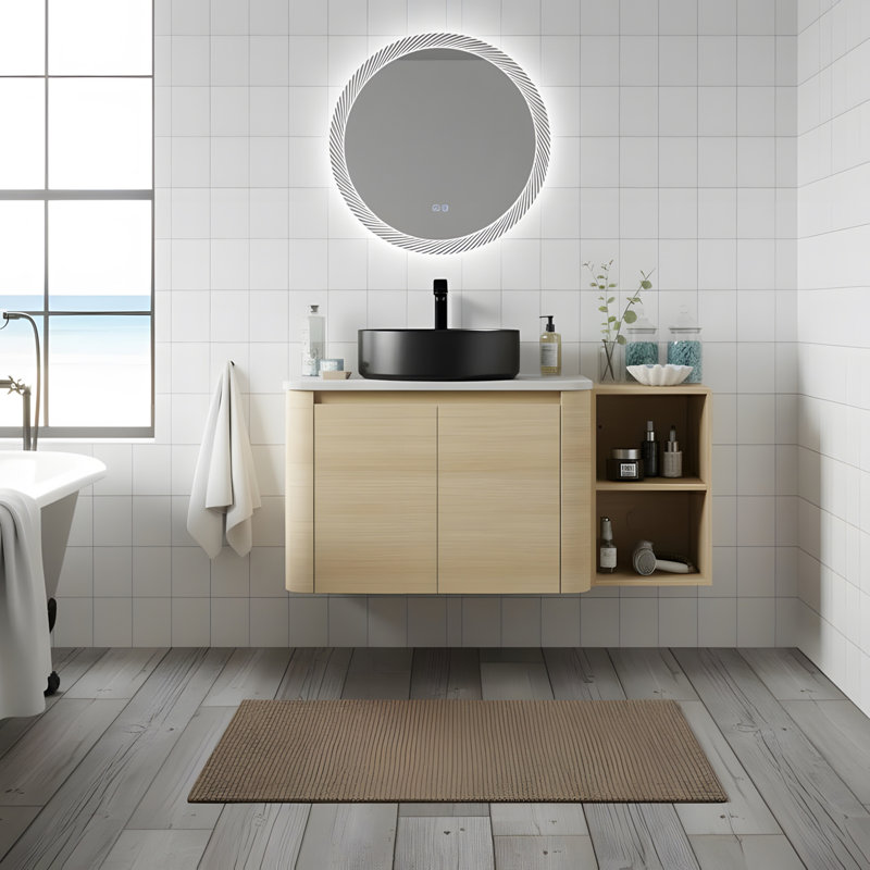 Meuble-lavabo mural avec lavabo et tablette de rangement